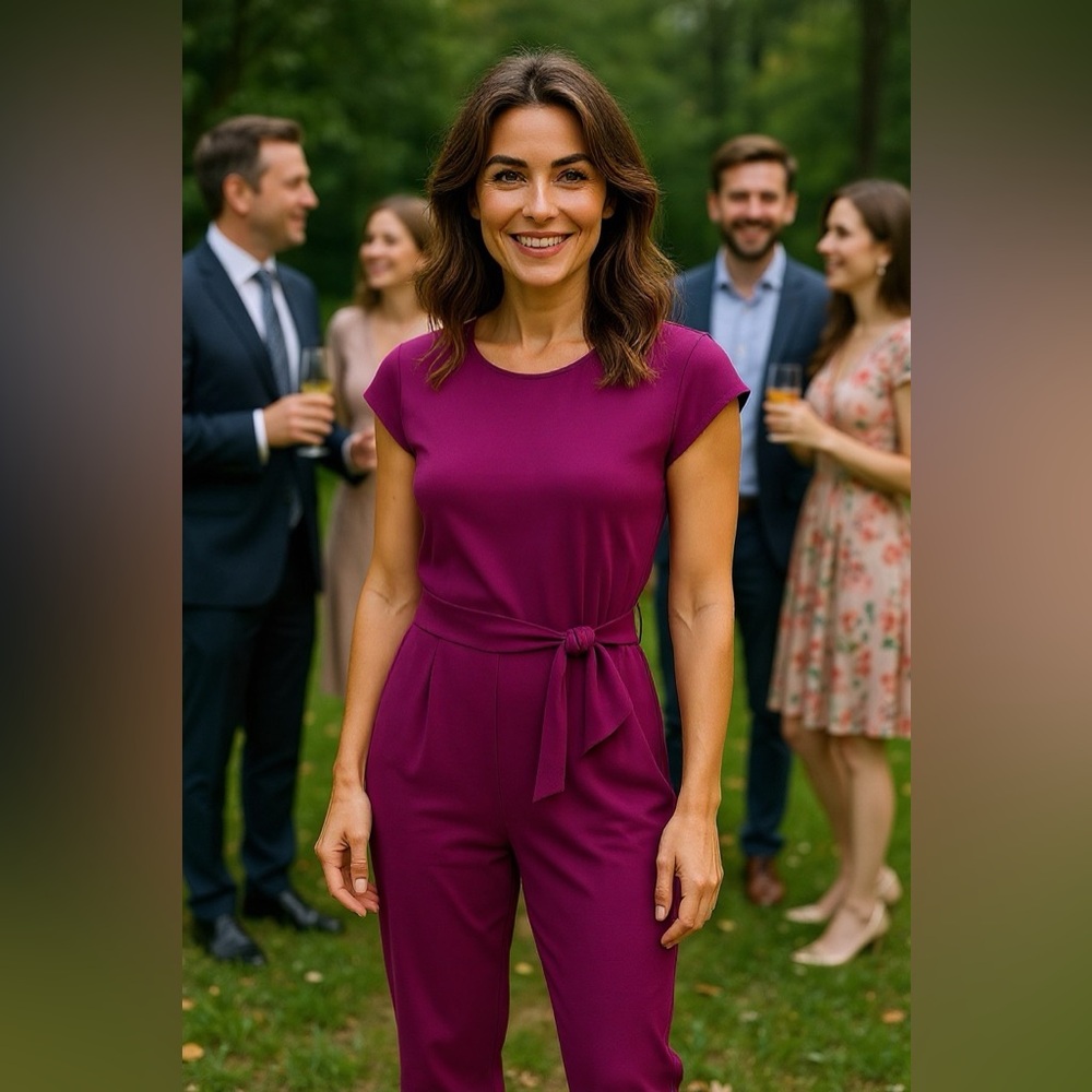 Nina Leonard Rich Purple Jumpsuit